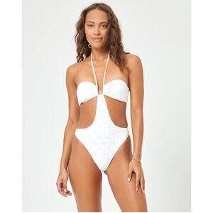 NWT $198 LSPACE WHITE EYELET MARINA ONE PIECE SWIMSUIT SIZE SMALL